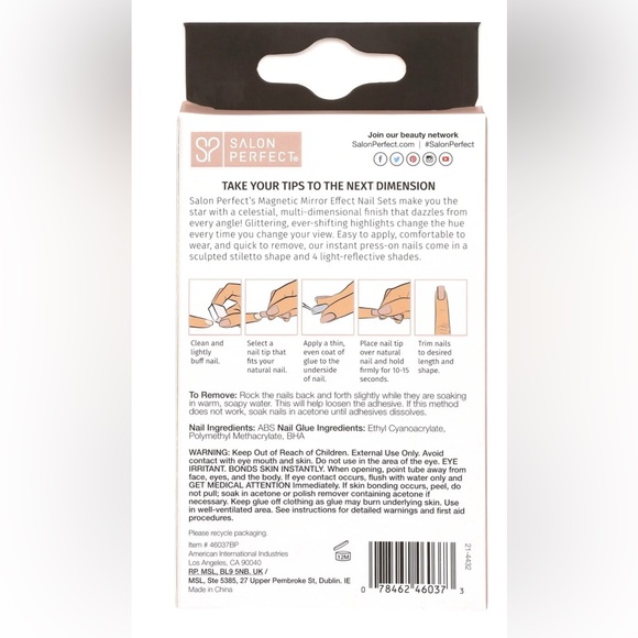 Salon Perfect Press On Nails- Magnetic Silver & Shimmery Nude Almond Shape - Picture 4 of 4